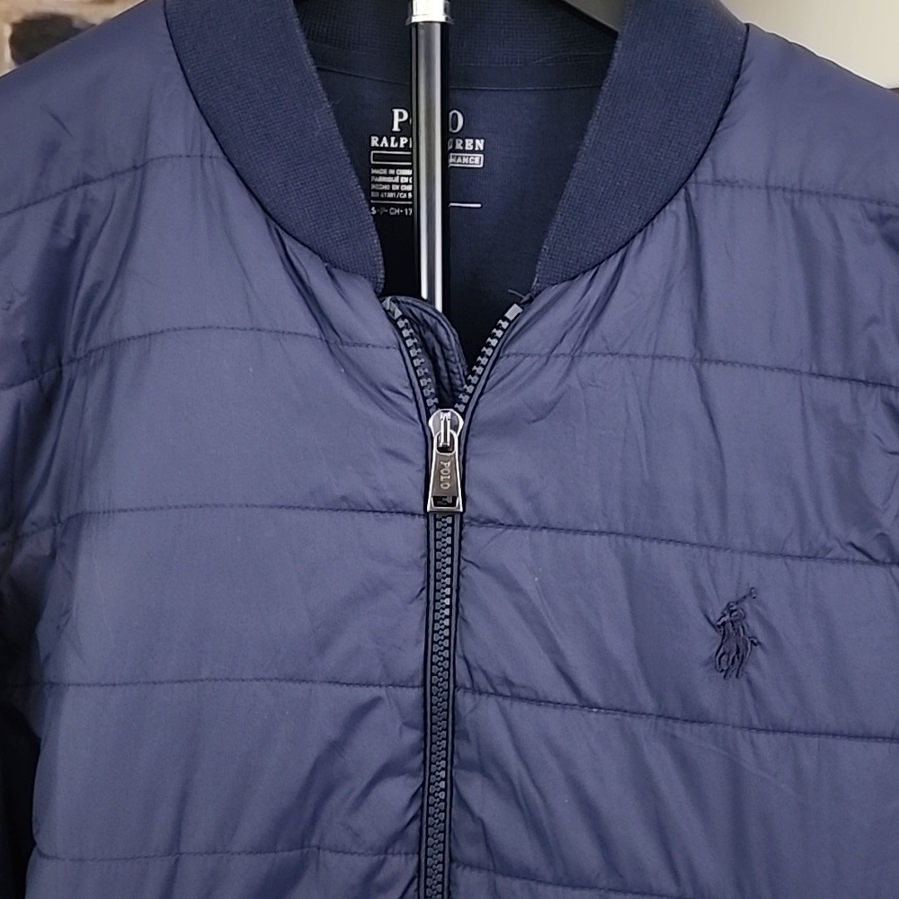 Polo Ralph Lauren Navy Performance Bomber Jacket Lightweight Logo Zip Front - Picture 2 of 9